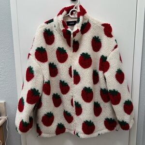 Cider Strawberry Pattern Fleece Jacket